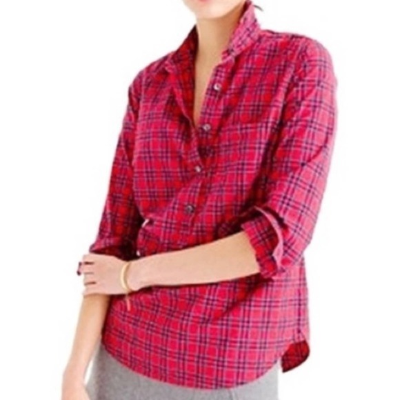 J. Crew Factory Red Tartan Plaid Button Down Shirt XS - Picture 1 of 7